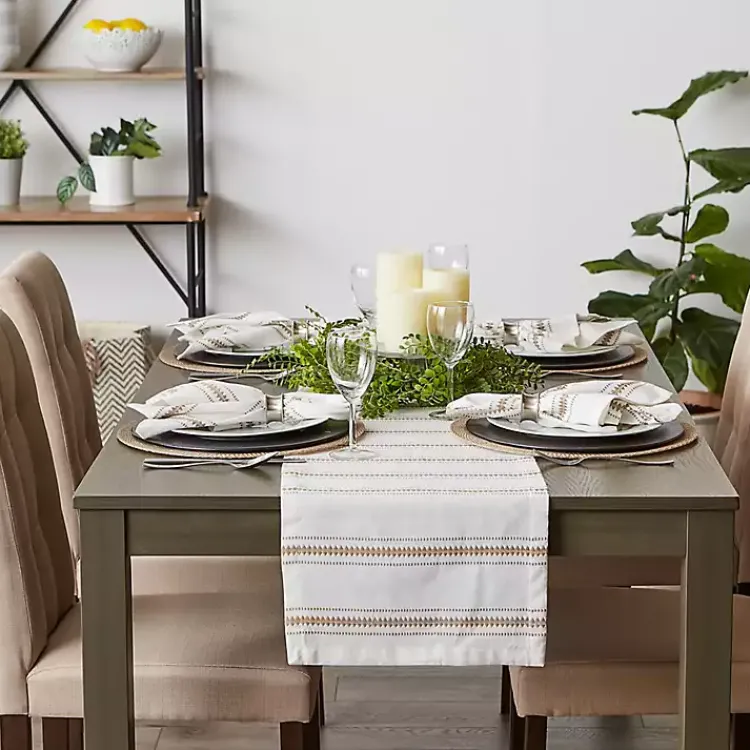 Kirklands Home Table Linens|Stone Zig Zag Dobby Stripe Runner Tan