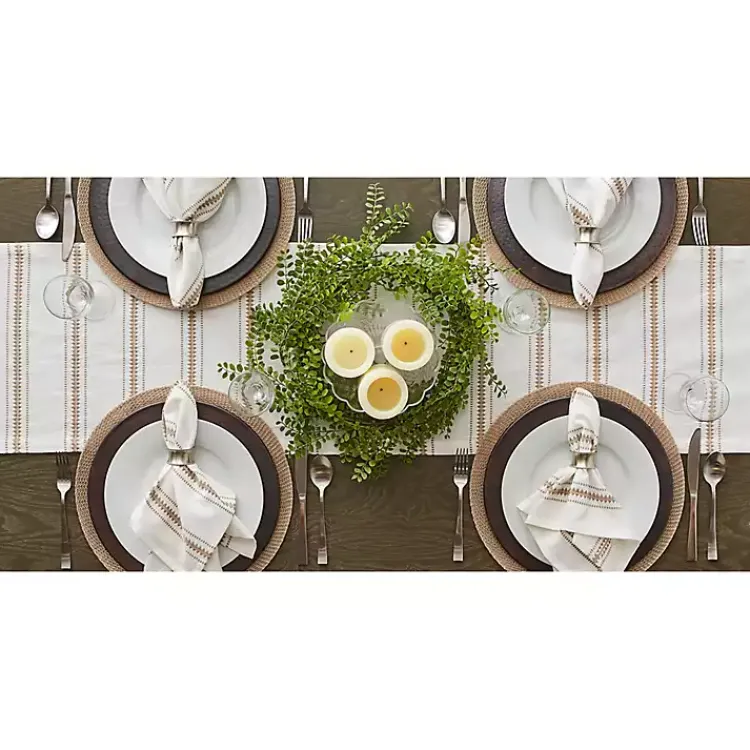 Kirklands Home Table Linens|Stone Zig Zag Dobby Stripe Runner Tan