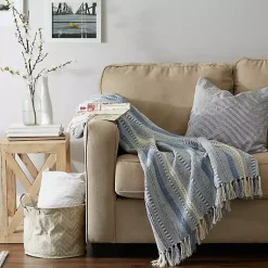 New Stonewash Braided Fringe Throw Blankets & Throws