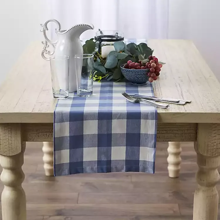 Kirklands Home Table Linens|Stonewash Blue Buffalo Check Table Runner, 72 in.