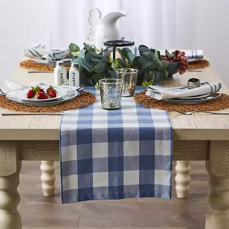 Kirklands Home Table Linens|Stonewash Blue Buffalo Check Table Runner, 72 in.