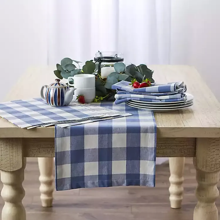 Kirklands Home Table Linens|Stonewash Blue Buffalo Check Table Runner, 72 in.