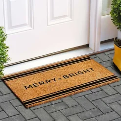 Kirklands Home Doormats|Striped Merry + Bright Coir Doormat