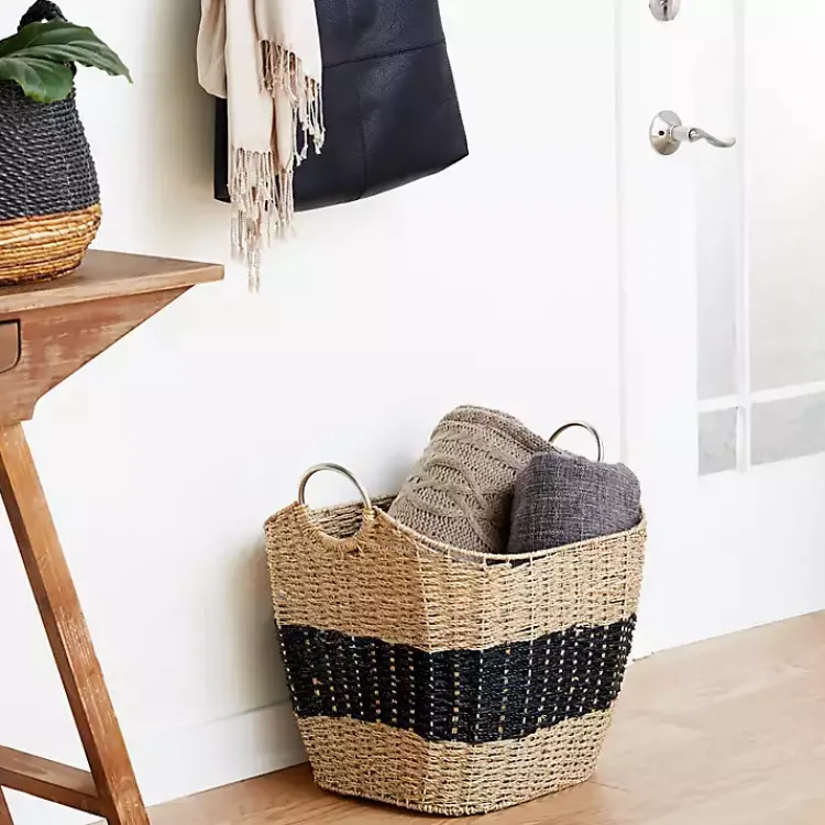 Sale Striped Natural Seagrass Basket Baskets & Boxes
