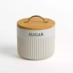 Kirklands Home Kitchen Storage|Sugar Ribbed Ceramic Canister Ivory