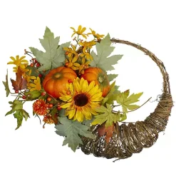 Discount Sunflower and Pumpkin Cornucopia Harvest Wreath Fall
