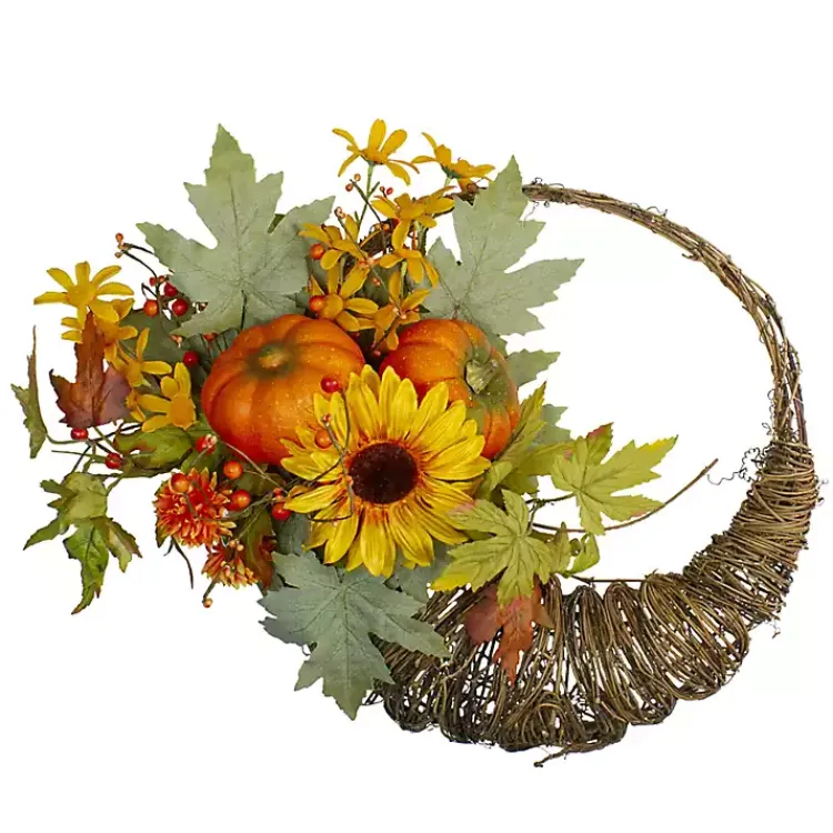 Discount Sunflower and Pumpkin Cornucopia Harvest Wreath Fall