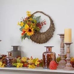 Discount Sunflower and Pumpkin Cornucopia Harvest Wreath Fall