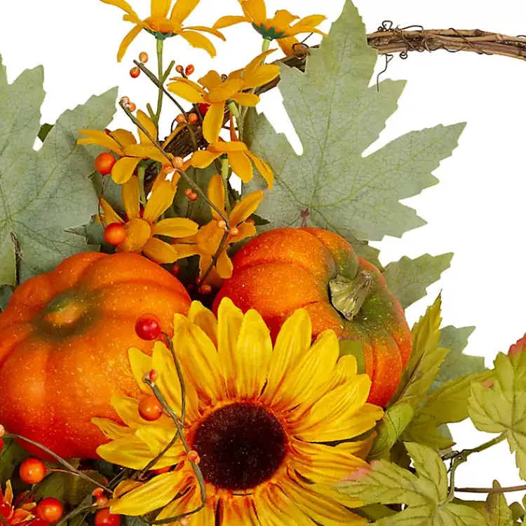Discount Sunflower and Pumpkin Cornucopia Harvest Wreath Fall