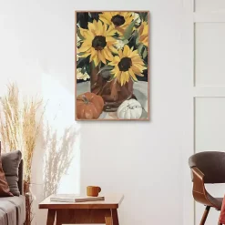 Kirklands Home Canvas Art|Sunflower Vase and Pumpkins Framed Canvas Print