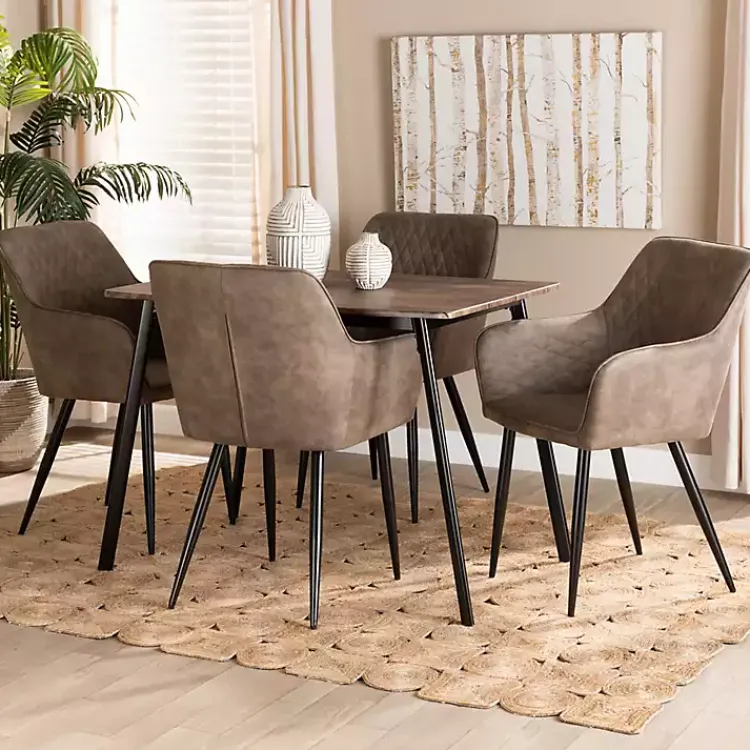 Kirklands Home Dining Tables|Table and Leather Bucket Chairs 5-pc. Dining Set