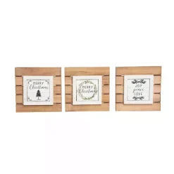 Outlet Tabletop Wood Plank Christmas Plaques, Set of 3 Christmas Decorations
