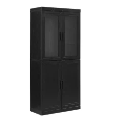 Kirklands Home Cabinets & Sideboards|Tall Black Wood and 4-Door Storage Cabinet