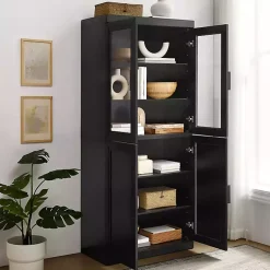 Kirklands Home Cabinets & Sideboards|Tall Black Wood and 4-Door Storage Cabinet