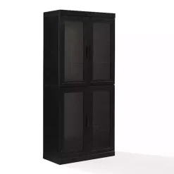 Kirklands Home Cabinets & Sideboards|Tall Black Wood and Glass Door Storage Cabinet