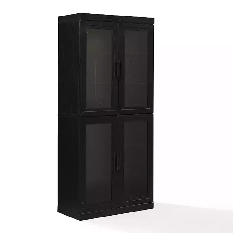 Kirklands Home Cabinets & Sideboards|Tall Black Wood and Glass Door Storage Cabinet