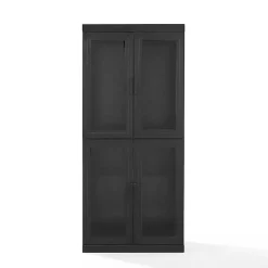 Kirklands Home Cabinets & Sideboards|Tall Black Wood and Glass Door Storage Cabinet
