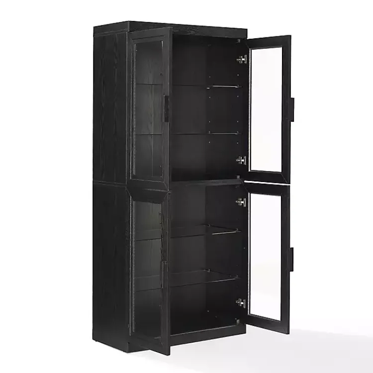 Kirklands Home Cabinets & Sideboards|Tall Black Wood and Glass Door Storage Cabinet