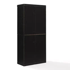 Kirklands Home Cabinets & Sideboards|Tall Black Wood and Glass Door Storage Cabinet