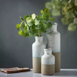 Tall Terracotta Two-Toned Speckled Vases, Set of 3 Vases