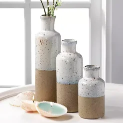Tall Terracotta Two-Toned Speckled Vases, Set of 3 Vases