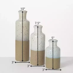 Tall Terracotta Two-Toned Speckled Vases, Set of 3 Vases
