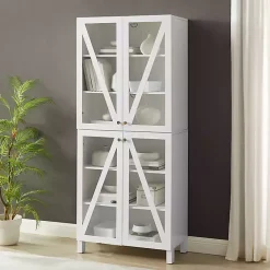 Kirklands Home Cabinets & Sideboards|Tall Triangle 4-Door Wood Cabinet White