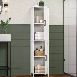Kirklands Home Bathroom Furniture|Tall Wood 2-Door Storage Cabinet White