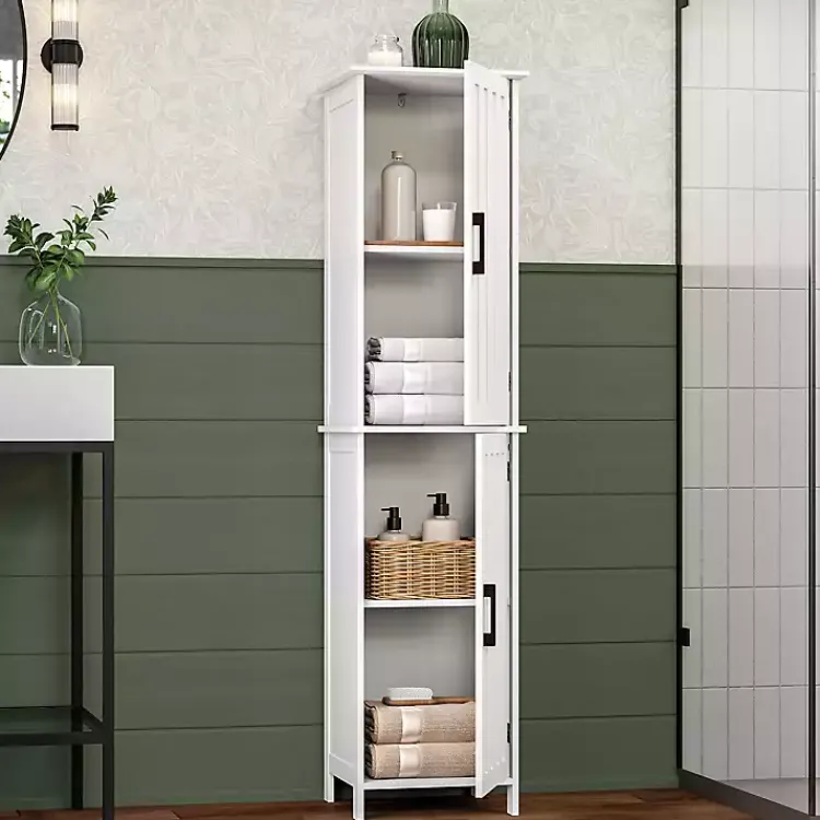 Kirklands Home Bathroom Furniture|Tall Wood 2-Door Storage Cabinet White