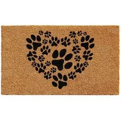 Kirklands Home Doormats|Tan and Black Coir Heart Paws Doormat, 17x29