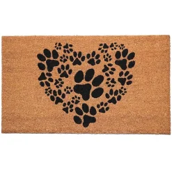 Kirklands Home Doormats|Tan and Black Coir Heart Paws Doormat, 24x36