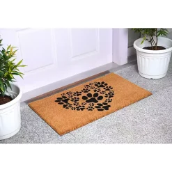 Kirklands Home Doormats|Tan and Black Coir Heart Paws Doormat, 24x36