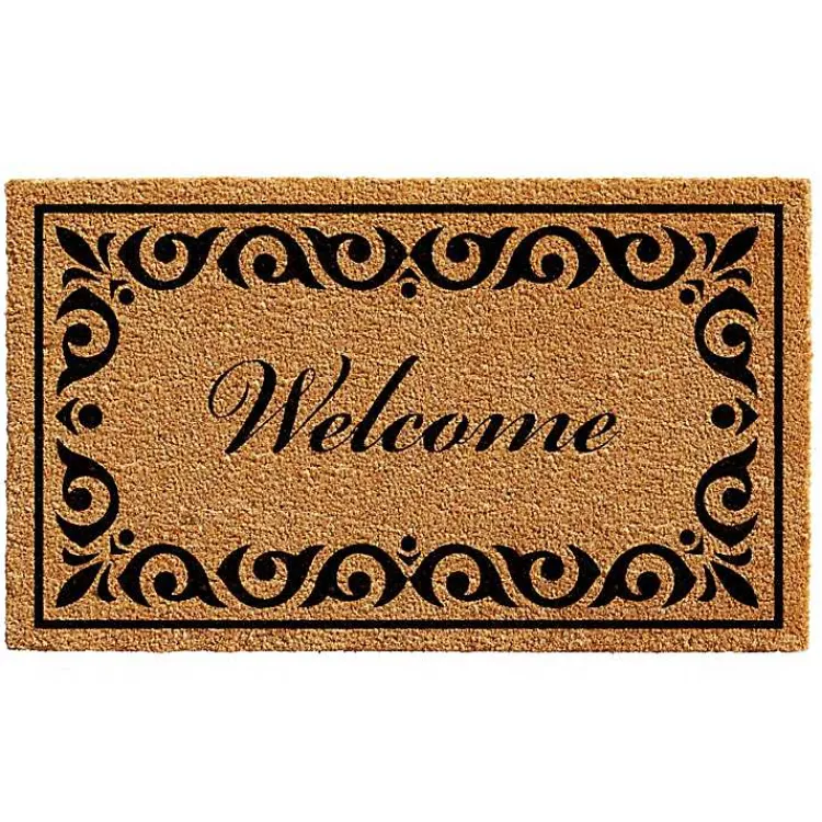 Kirklands Home Doormats|Tan and Black Scroll Welcome Doormat, 36x24 in.
