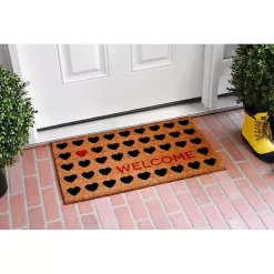 Kirklands Home Doormats|Tan and Black Welcome Heart Doormat
