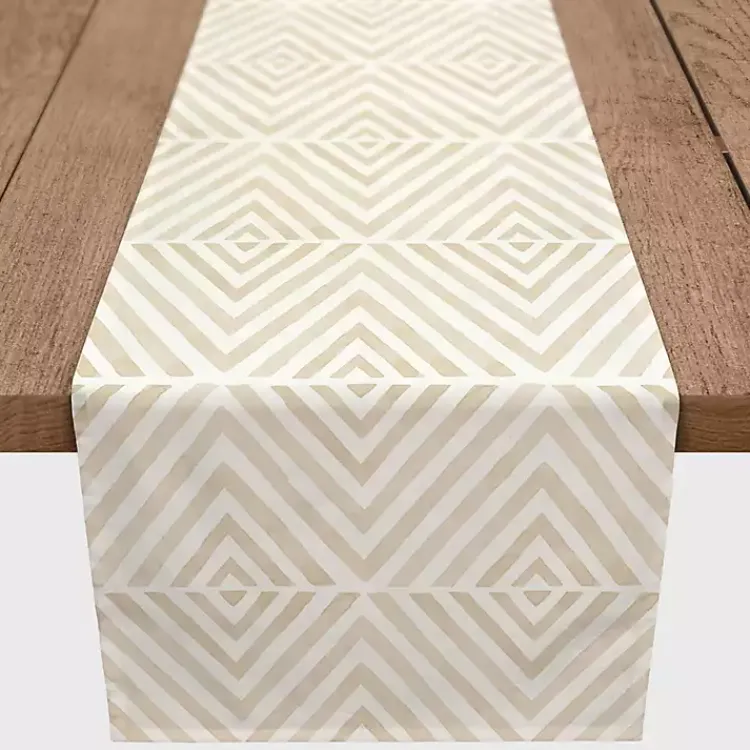Kirklands Home Table Linens|Tan and White Diamond Table Runner, 90 in.