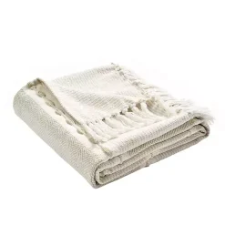 Sale Tan and White Herringbone Stripe Throw Blankets & Throws