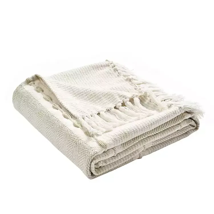 Sale Tan and White Herringbone Stripe Throw Blankets & Throws