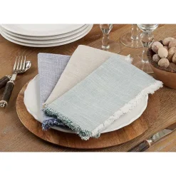 Kirklands Home Table Linens|Tan and White Two-Tone Fringe Napkins, Set of 4