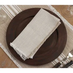 Kirklands Home Table Linens|Tan and White Two-Tone Fringe Napkins, Set of 4
