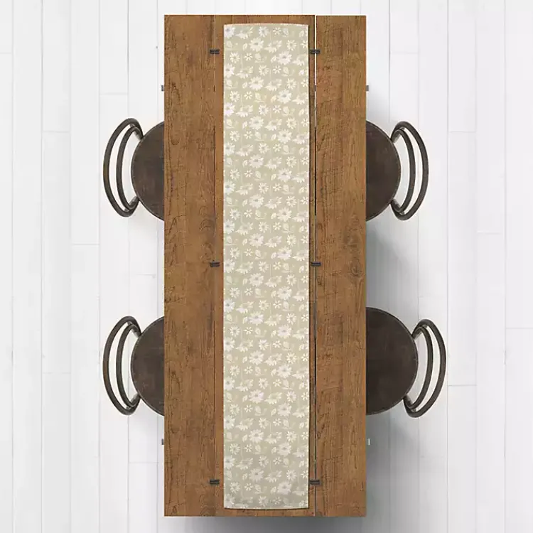 Kirklands Home Table Linens|Tan and White Wildflower Table Runner, 90 in.