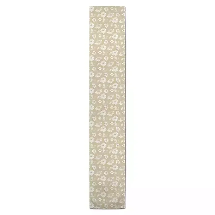 Kirklands Home Table Linens|Tan and White Wildflower Table Runner, 90 in.