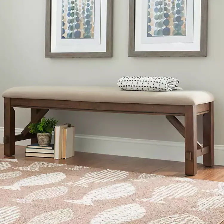 Kirklands Home Benches & Ottomans|Basketweave Upholstered Wood Bench Tan