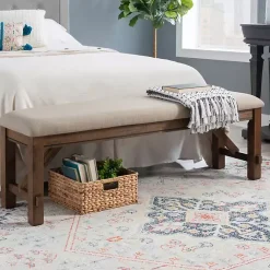 Kirklands Home Benches & Ottomans|Basketweave Upholstered Wood Bench Tan