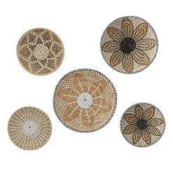 Kirklands Home Wall Plaques|Tan Bohemian Seagrass 5-pc. Wall Plaque Set