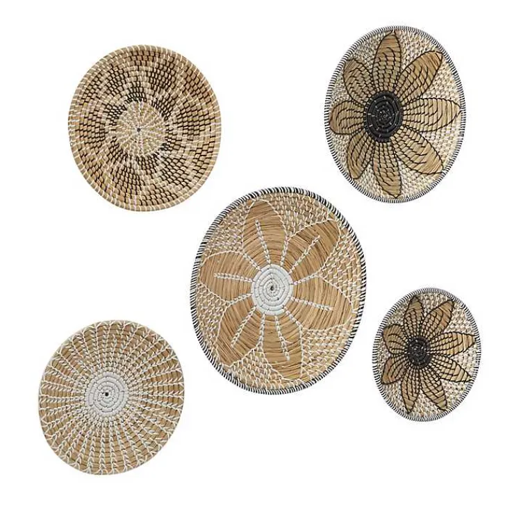 Kirklands Home Wall Plaques|Tan Bohemian Seagrass 5-pc. Wall Plaque Set