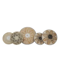Kirklands Home Wall Plaques|Tan Bohemian Seagrass 5-pc. Wall Plaque Set