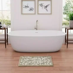 Kirklands Home Bathroom Rugs|Tan Botanical Cotton Bath Mat, 34 in.