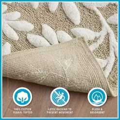 Kirklands Home Bathroom Rugs|Tan Botanical Cotton Bath Mat, 34 in.