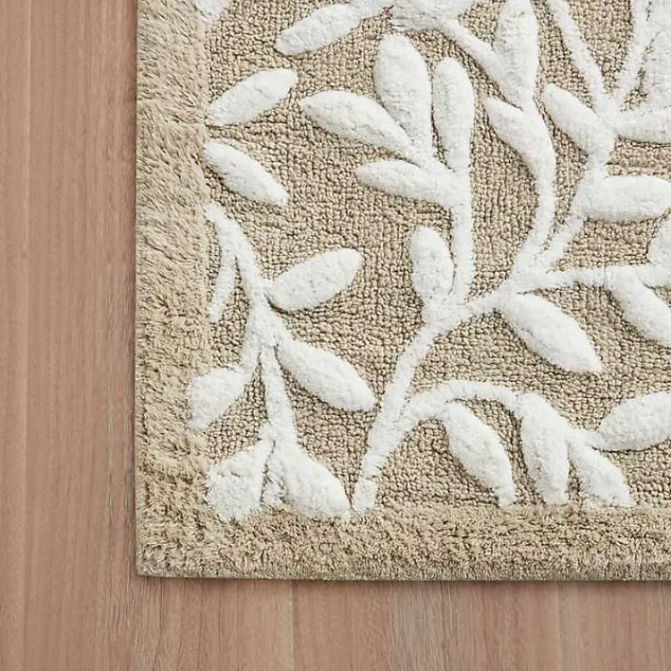 Kirklands Home Bathroom Rugs|Tan Botanical Cotton Bath Mat, 60 in.