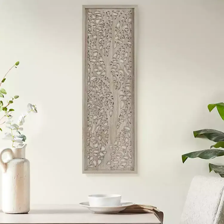 Kirklands Home Wall Plaques|Carved Wood Laurel Branches Panel Wall Plaque Tan